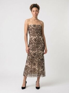 Chan Luu Strapless Brown Paisley Lined Midi Dress Misses Small NWT